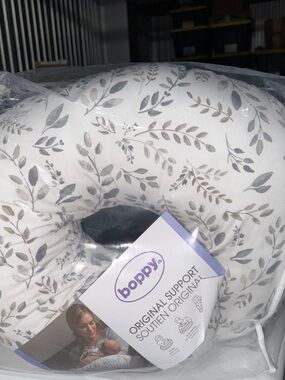 Boppy Nursing Pillow - White with Gray Leaf Pattern